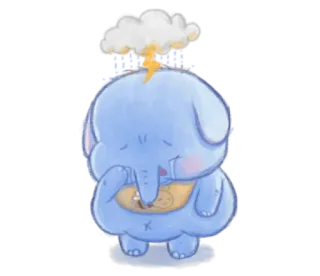 🍯 blah blah blah Elefant, traurig, Wolkenbruch, Cartoon, süß, Tier telegram sticker
