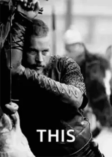 🪓 Ragnar Lothbrok Vikings THIS แร็กนาร์, ไวกิ้ง, นักรบ, ดาบ, ขาวดำ telegram sticker