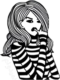 😟 vrouw, meisje, portret, illustratie, cartoon, vinger, zwart wit telegram sticker