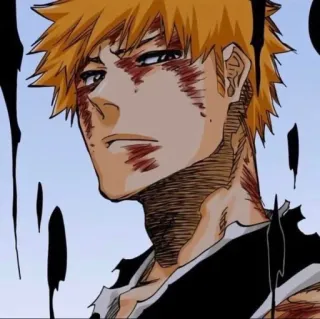 🙁 Ichigo Bleach Anime, Manga, Ichigo, Bleach, Postać, pomarańczowe włosy, ranny, wojownik telegram sticker