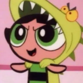 🦖 Buttercup The Powerpuff Girls Cartone animato, Ragazza, Verde, Carino, Dinosauro telegram sticker