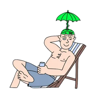 ☂️ playa, verano, relajación, tomar el sol, dibujos animados, paraguas, hombre whatsapp sticker