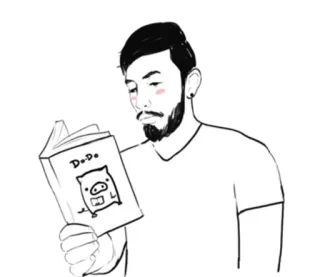 😞 DoDo ผู้ชาย, อ่าน, หนังสือ, หมู, น่ารัก, การ์ตูน telegram sticker