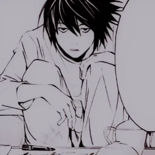 🔭 L Lawliet Death Note Anime, Manga, Death Note, Investigatore, L Lawliet, Intellettuale, Pensiero, Serio telegram sticker