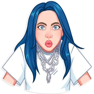 😨 Billie Eilish Billie Eilish, piosenkarka, gwiazda pop, muzyka, celebrytka, niebieskie włosy telegram sticker