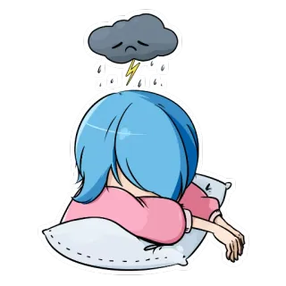 😨 traurig, deprimiert, einsam, regen, gewitter, mädchen, illustration telegram sticker