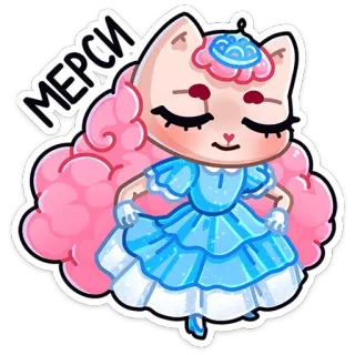 ☺️ МЕРСИ kucing, gaun, merah muda, imut, kartun, stiker, karakter, kawaii telegram sticker