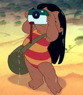 🌚 Lilo Lilo & Stitch Мультфильм, Персонаж, Девушка, Пляж, Камера telegram sticker