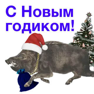 🎅 С Новым годиком! año nuevo, jabalí, árbol navidad, ruso, fiesta telegram sticker