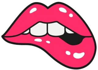 👄 lips, mouth, biting, cartoon, pink telegram sticker