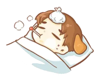 🤒 ป่วย, ไม่สบาย, เป็นหวัด, ไข้, ปรอทวัดไข้, การ์ตูน, ปวดหัว telegram sticker