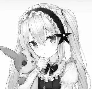 🍣 Anime, Chica, Sirvienta, Lindo, Muñeca, Blanco y negro, Dibujo animado whatsapp sticker