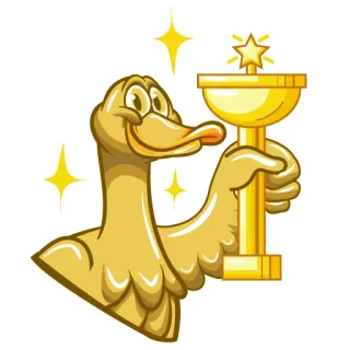 😌 오리, 트로피, 금, 만화, 동물, 상, 반짝임, 축하 telegram sticker
