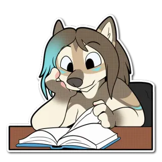 📘 Furry, Antropomórfico, Lobo, Lendo, Livro, Animal, Desenho animado telegram sticker