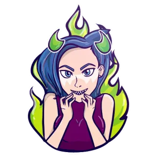 😈 悪魔, 悪霊, 女の子, 角, 炎, 邪悪, 漫画 telegram sticker