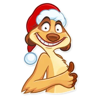 👍 Timon christmas, santa hat, cartoon, timon, disney, meerkat, thumbs up telegram sticker