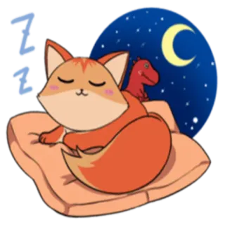 😴 ZZZZ zorro, durmiendo, almohada, luna, dibujos animados, dinosaurio, lindo, noche telegram sticker