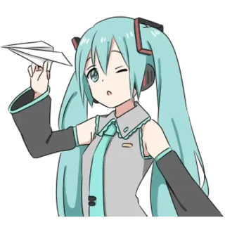 ✈️ Hatsune Miku Anime, Mangá, Fofo, Garota, Avião de papel, Vocaloid, Hatsune Miku whatsapp sticker