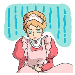 😔 Мультфильм, Грустный, Горничная, Сидящая, Женщина whatsapp sticker