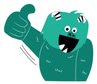👍 mostro, cartone animato, pollice in su, positivo, creatura, allegro, amichevole telegram sticker