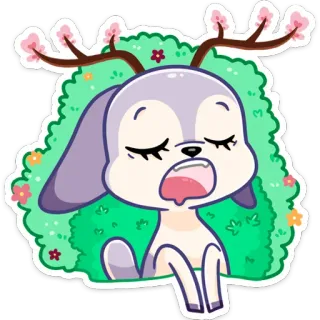😴 Desenho animado, Animal, Veado, Fofo, Sonolento, Primavera, Flor telegram sticker