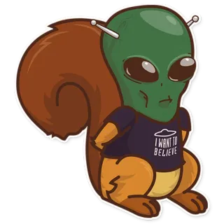 👽 I WANT TO BELIEVE squirrel, alien, believe, ufo, cartoon, sticker telegram sticker