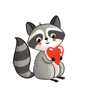 ❤ енот, сердце, животное, милый, любовь, мультфильм telegram sticker