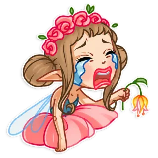 😭 hada, llorando, flor, triste, lágrimas, elfo, alas whatsapp sticker