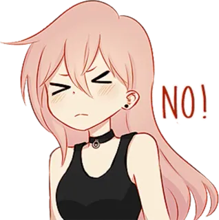 😣 NO! no, anime, cartone animato, ragazza, espressione, negazione, dissenso whatsapp sticker
