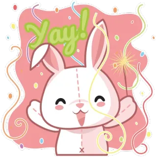 😍 Yay! celebration, rabbit, cute, sparkler, joyful, happy, confetti telegram sticker