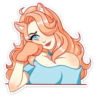 😐 Katze, Frau, Mädchen, Cartoon, Kätzchen, Weiblich, Ohr telegram sticker