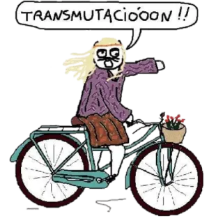 🚴 TRANSMUTACIOOON !! bicicleta, mujer, ciclismo, flores, monigote, dibujos animados, transmutación telegram sticker