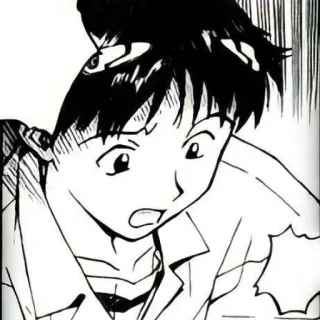 😳 Shinji Ikari Neon Genesis Evangelion アニメ, マンガ, エヴァンゲリオン, シンジ, キャラクター, 神経質, ショック, 白黒 telegram sticker