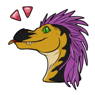 😜 공룡, 만화, 스티커, 동물, 랩터, 보라색 머리 telegram sticker