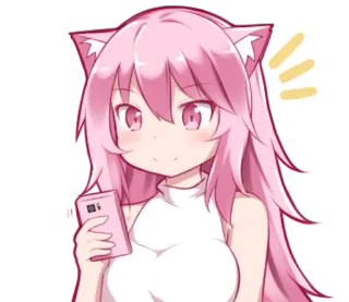😙 Anime, Nekomimi, Kawaii, Cheveux roses, Dessin animé, Mignon telegram sticker