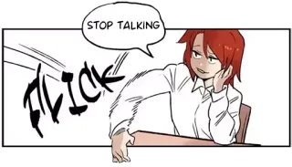 😏 STOP TALKING cómic, bocadillo, pelo rojo, hablando, ilustración telegram sticker
