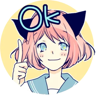 👍 OK Anime, Garota, Okay, Ok, Orelhas de gato, Aprovação telegram sticker