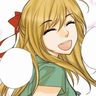 🍘 アニメ 女の子, 漫画 女の子, 笑顔, 幸せ, カートゥーン, 金髪, 赤いリボン telegram sticker