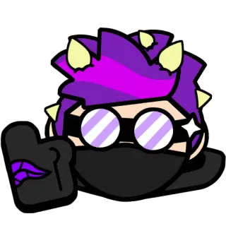 👍 cartoon, personage, paars haar, handschoenen, sticker telegram sticker
