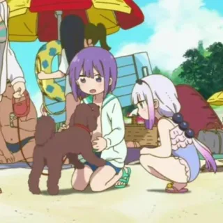 🍡 plage, animé, chien, été, maillot de bain, dessin animé telegram sticker