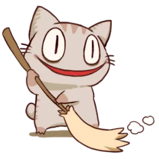 😃 gato, vassoura, limpeza, animal, desenho animado, faxina telegram sticker