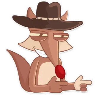 😎 volpe, cartone animato, animale, cowboy, cappello, che indica, adesivo telegram sticker