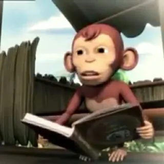 🐒 scimmia, leggere, libro, cartone animato, personaggio whatsapp sticker