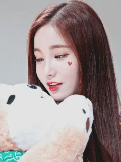 ⛈ menina, coreano, coração, ursinho de pelúcia, fofo, retrato, ídolo telegram sticker