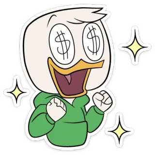 🤑 uang, bebek, kartun, senang, dolar, semangat whatsapp sticker