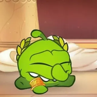 🤦‍♂ Om Nom Om Nom, Dessin animé, Mignon, Monstre vert, Endormi, Couronne whatsapp sticker