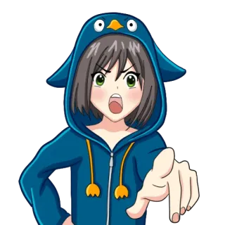 😠 Fille anime, Costume pingouin, Montrer du doigt, Personnage de dessin animé, En colère, Intérieur whatsapp sticker