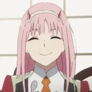 😊 Zero Two Darling in the Franxx อนิเมะ, zero two, darling in the franxx, ผมสีชมพู, ยิ้ม, waifu telegram sticker