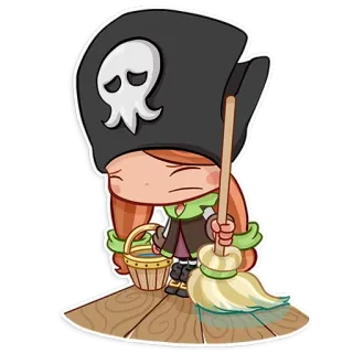 😞 Pirat, Cartoon, Figur, traurig, Besen, Piratenhut whatsapp sticker
