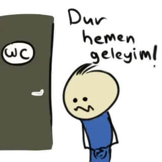 🚽 Dur hemen geleyim! salle de bain, toilettes, drôle, dessin animé, attente, urgence, bonhomme allumette telegram sticker